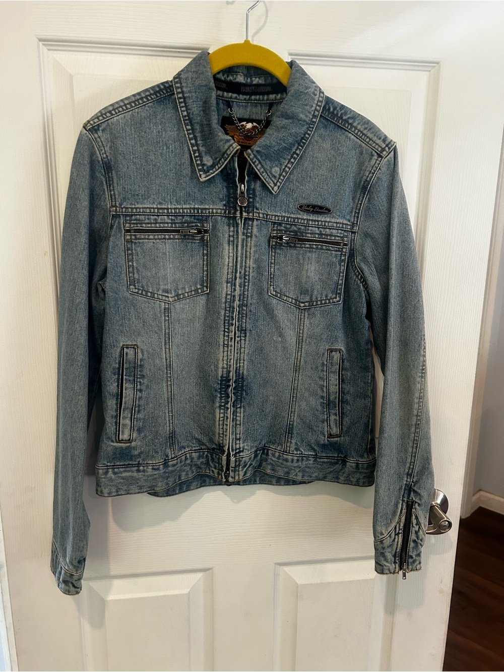 Vintage Harley Davidson Women’s Denim embroidered eagle Jacket Size S - Picture 5 of 10